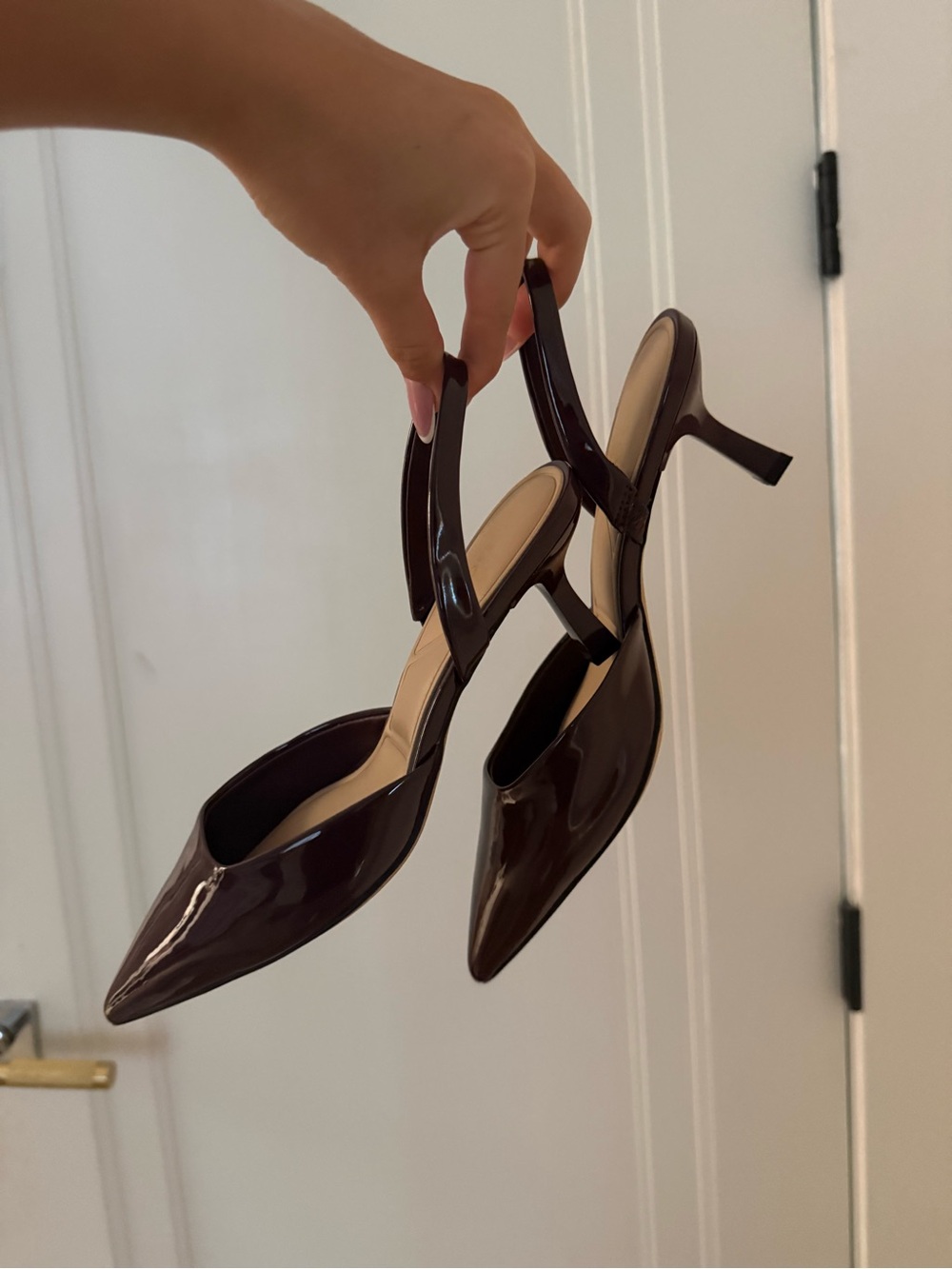 Aldo Patent Pointed Slingback Heels in Deep Burgundy